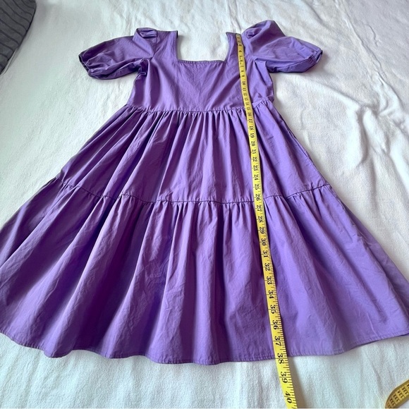 Maude Vivante Square Neck Puff Sleeves Tiered Skirt 100% Cotton Purple Dress‎ S - Picture 6 of 13